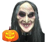 Scary Halloween Face Cover - Latex Old Witch Mask, Realistic Old Woman Witch Head Cover, Scary Witch Costume Accessory | Detailed Design With Hair, Perfect For Halloween Parties, Haunted Houses, Cospl