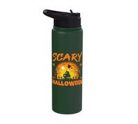 Scary Halloween Flying Witch Moonlit Haunted House Stainless Steel Insulated Water Bottle