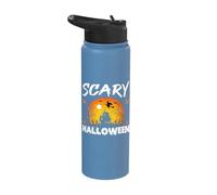 Scary Halloween Flying Witch Moonlit Haunted House Stainless Steel Insulated Water Bottle