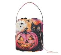 Scary Halloween Jack - O - Lantern Cat Yarn Storage Bag Crochet Hook Organizer with Holes Crochet Tote for Crochet Hook Crochet Project