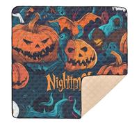Scary Halloween Jack-o-Lantern Pumpkin Spooky Skeleton Soft Foam Baby Play Mat for Floor Cozy Breathable Activity Gym Mat for Baby Kids Toddlers Infants, 50'' x 50''
