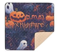 Scary Halloween Jack-o-Lantern Pumpkin Spooky Skeleton Soft Padded Baby Playmat for Indoor Outdoor Portable Tummy Time Activity Mat for Babies Infants Toddlers, 50'' x 50''