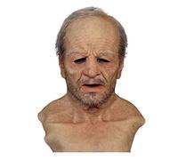 Scary Halloween Masks Old Man Face Covering For Masquerade Silicone Mask Realistic Human Pleated Head Latex Washable Cosplay Party Props Halloween Bloody Mask (Beige 1,One Size)