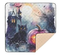 Scary Halloween Pink Jack-o-Lantern Pumpkin Black Cat Halloween Large Sturdy Baby Playmat for Indoor Outdoor Waterproof Baby Kick Crawling Mat for Baby Kids Toddlers Infants, 50'' x 50''