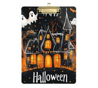 Scary Halloween Spooky Haunted House Acrylic Nursing clipboards Standard Letter A4 Size Plastic for Legal Women Basketball Coaches Gold 12x9in Tablas para escribir