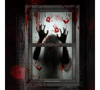 Scary Halloween Window Decorations, HD Print Window Blood Silhouette Window Curtain Cover for Indoor Outdoor Party Decor (Red White-Gesture)