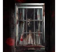 Scary Halloween Window Decorations, HD Print Window Blood Silhouette Window Curtain Cover for Indoor Outdoor Party Decor (Black White-Female)