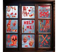 Scary Halloween Window Stickers, Blood Bones Skulls Footprints Static Window Clings Decals, Removable Double Sided Halloween Window Decoration for Window Glass Bathroom Party Home Decor, Self Adhesive