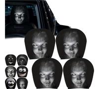 Scary Headrest Covers for Cars, 2Pcs Ghost Face Headrest Covers for Cars, Funny Head Rest Cover for Car, Scary Cartoon Car Headrest Covers Set, Spooky Creepy Halloween Auto Head Rest Protector