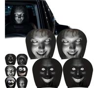 Scary Headrest Covers for Cars, 2Pcs Ghost Face Headrest Covers for Cars, Funny Head Rest Cover for Car, Scary Cartoon Car Headrest Covers Set, Spooky Creepy Halloween Auto Head Rest Protector
