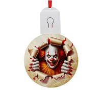 Scary Horror Clown Face Halloween Decoration, Hanging Ornament, Led Baubles, Acrylic Round LED Light Comes With battery, With Multi Color Settings.