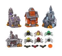Scary House Figurine - Haunted House Collectible Miniature Halloween Decoration | Miniature Haunted House with Bats, Ghosts, Pumpkins, 14 Props, Scary Halloween Decorations to Collect