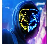 Scary LED Halloween Mask, Glowing Horror Smile Masks, Halloween Face Masks for Men Women Kids, Light up Cosplay, Anonymous Neon Halloween Gifts (Yellow and Blue)