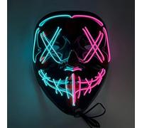 Scary LED Purge Mask, Halloween Masks, Light up Cosplay, Glowing Horror Smile, Face for Men Women Kids, Anonymous Neon Gifts (Ice Blue and Pink)
