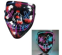 Scary LED Purge Mask, Halloween Masks, Light up Cosplay, Glowing Horror Smile, Face for Men Women Kids, Anonymous Neon Gifts (Purple and Blue)