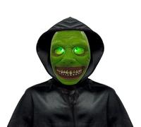 Scary Light-Up Eyes Devil Mask Hooded Cowl Set, Men Women Cosplay Halloween Mardi Gras Party Horror Demon Evil Monster Full Face Mask with Glowing Eyes Short Cloak Cape Costume Supplies