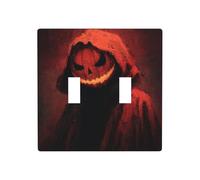 Scary Looking Halloween Pumpkin Creepy Double Gang Toggle Light Cover Wall Plate Switch Decor Standard Size - 11.4x11.4cm