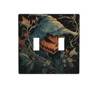 Scary Looking Pumpkin Double Gang Toggle Light Cover Wall Plate Switch Decor Standard Size - 11.4x11.4cm