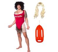 Scary Mary Lifeguard Costume + Long Blonde Wig + Inflatable Float : Adult Men Novelty 80s Beach Life Guard Stag Fancy Dress