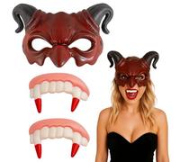 Scary Mask, Halloween Devil Mask Red Half Ghost Face Scary Devil Horn For Adults, Realistic Demon Face Costume Accessory For Horror Cosplay, Halloween Party, Masquerade