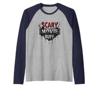 Scary Movie Buff: Horror Film Fanatic Gothic Drip Raglan Baseball Tee, Men, Navy/Athletic Heather, XXL