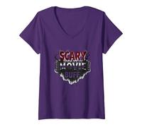 Scary Movie Buff: Horror Film Fanatic Gothic Drip V-Neck T-Shirt, Women, Purple, S