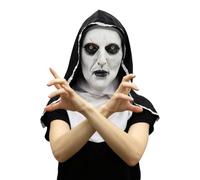 Scary Nun Halloween Mask - Full Head Creepy Latex Mask with Headscarf, Horror Costume Prop for Adults & Kids Cosplay