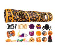 Scary Peekaboo Cat Tunnel - Interactive Play Tube Play Tunnel for Cats, Kittens and Small Pets | Halloween Theme Activity Cave with Toys | Addictive Toy and Fun Centre