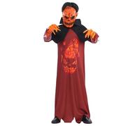 Scary Pumpkin Costume Set for Kids Robe Outfits with Mask Halloween Costume for Boys Ghost Reaper Cosplay Party Dress up (Brick Red, 3-4 Years)