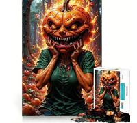 Scary Pumpkin Head in Forest 1000 Piece Jigsaw Puzzles for Teenagers Strong Logic Toy Calm Escape Clear Edge Birthday Gift (38x26cm)