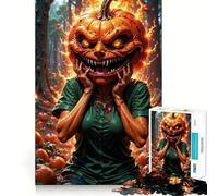 Scary Pumpkin Head in Forest 1000 Piece Jigsaws for Adults Puzzle Strengthen Memory Warm Time Clean Edge (38x52cm)