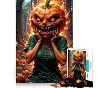 Scary Pumpkin Head in Forest 1000 Pieces Jigsaw Puzzles for Adults Memory Boost Home Pastime Image Assembly Wall Art Decor (50x75cm)