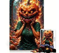 Scary Pumpkin Head in Forest 1000 Pieces Jigsaw Puzzles for Adults Memory Boost Home Pastime Image Assembly Wall Art Decor (50x75cm)