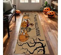Scary Pumpkin Runner Rug, 60x300cm, Happy Halloween Holiday Decoration Bat Deadwood Plaid Pumpkin Indoor Long Hallway Rugs, Autumn Entryway Carpet for Living Room Kitchen Dormitory Laundry Room
