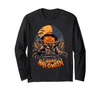 Scary Pumpkin Scarecrow Spooky Horror Halloween Graphic Long Sleeve T-Shirt