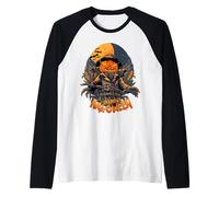 Scary Pumpkin Scarecrow Spooky Horror Halloween Graphic Raglan Baseball Tee