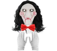 Scary Puppet Mask, Black Wig, White Gloves & Bowtie - Puzzle Game Horror Movie Halloween Outfit for Spooky Fancy Dress, Party & Cosplay