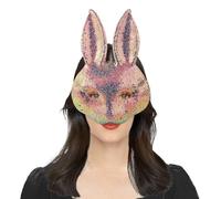 Scary Rabbit Mask Creepy Halloween Horror Sequins Bunny Mask Scary Ugly Rabbit Full Face Cover Halloween Animal Cosplay Props Funny Costume Fancy Dress Accessory for Carnival Prom Dancing Parties