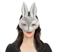Scary Rabbit Mask Creepy Halloween Horror Sequins Bunny Mask Scary Ugly Rabbit Full Face Cover Halloween Animal Cosplay Props Funny Costume Fancy Dress Accessory for Carnival Prom Dancing Parties