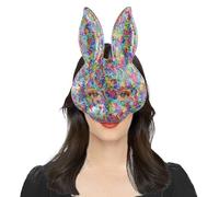 Scary Rabbit Mask Creepy Halloween Horror Sequins Bunny Mask Scary Ugly Rabbit Full Face Cover Halloween Animal Cosplay Props Funny Costume Fancy Dress Accessory for Carnival Prom Dancing Parties