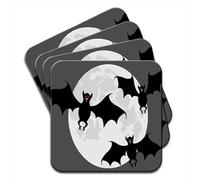 Scary Red Eyed Bats with Full Moon Set of 4 Coasters