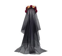 Scary Rose Headband for Ghosted Bride Cosplay Halloween Flower Theme Parties Dark Spiderling Headband with Veil Rose Halloween Bride Headwear