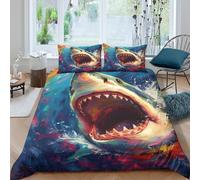 Scary Shark 3D Printed Duvet Cover Set Animals Quilt Cover 2 Pillowcases Comforter Cover Soft Easy Care with Zipper Closure 3 Pcs for Children's And Adults King(220x240cm)