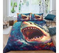 Scary Shark Duvet Cover Set 3D Printed Animals Quilt Cover 2 Pillowcases Bedding Set Hypoallergenic with Zipper Closure 3 Pcs for Children's And Adults Double(200x200cm)