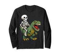 Scary Skeleton Riding T Rex Dinosaur Spooky Halloween Long Sleeve T-Shirt