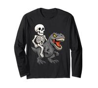Scary Skeleton Riding T Rex Dinosaur Spooky Halloween Long Sleeve T-Shirt
