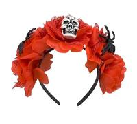 Scary Skull Headband for Kids Halloween Día de Muertos Flower Theme Parties Dark Skeleton Headband with Colorful Rose
