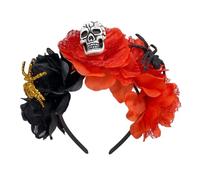 Scary Skull Headband for Kids Halloween Día de Muertos Flower Theme Parties Dark Skeleton Headband with Colorful Rose