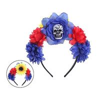 Scary Skull Headband For Kids Halloween Flower Theme Parties Dark Skeleton Headband With Colorful Rose Cosplay Headwear