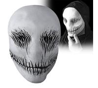 Scary Slenderman Smile Mask, 3PCS Creepy Ghostface Demon Mask Hooded Cloak Gloves, Horror Halloween Cosplay Props (A mask)